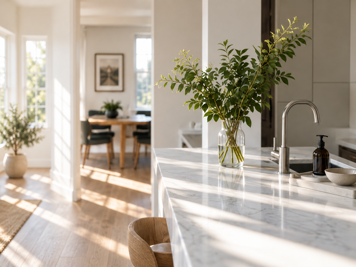 Bright modern kitchen and dining space